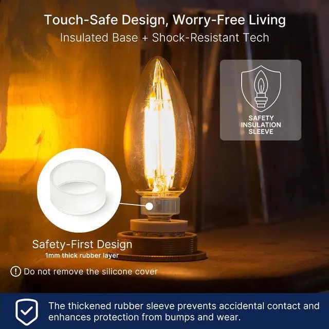 Alt view image 3 of 7 - 60W Equivalent LED Chandelier Light Bulbs, Dimmable, E12 Base, Clear B11 LED Filament Candelabra Bulbs, 2700K Soft White, 6 Pack