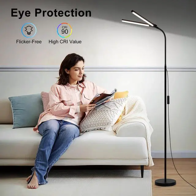 Alt view image 5 of 7 - LED Floor Lamp, 18W/2000LM Bright Reading Floor Lamp for Office with Double Head, Adjustable Gooseneck Dimmable Modern Standing Light for Lash Extension Craft, Eye Caring Floor Lamps for Living Room