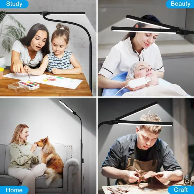 Alt view image 6 of 7 - LED Floor Lamp, 18W/2000LM Bright Reading Floor Lamp for Office with Double Head, Adjustable Gooseneck Dimmable Modern Standing Light for Lash Extension Craft, Eye Caring Floor Lamps for Living Room