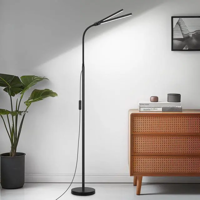 Alt view image 7 of 7 - LED Floor Lamp, 18W/2000LM Bright Reading Floor Lamp for Office with Double Head, Adjustable Gooseneck Dimmable Modern Standing Light for Lash Extension Craft, Eye Caring Floor Lamps for Living Room