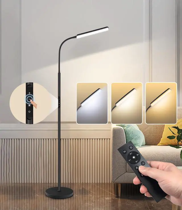Alt view image 2 of 7 - LED Floor Lamp, Bright 15W Floor Lamps for Living Room with 1H Timer, Stepless Adjustable 3000K-6000K Colors & Brightness Standing Lamp with Remote & Touch Control Reading Floor Lamps