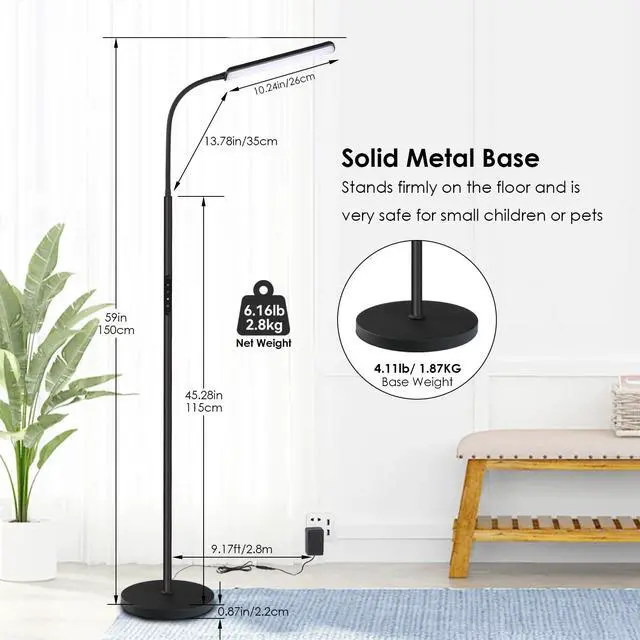 Alt view image 3 of 7 - LED Floor Lamp, Bright 15W Floor Lamps for Living Room with 1H Timer, Stepless Adjustable 3000K-6000K Colors & Brightness Standing Lamp with Remote & Touch Control Reading Floor Lamps