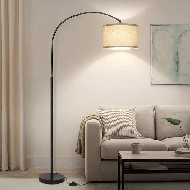 Main image of Arc Floor Lamps for Living Room, Modern Standing Lamp with Adjustable Hanging Drum Shade, Tall Pole Lamp with Foot Switch, Over Couch Arched Reading Light for Bedroom, Office (Black)