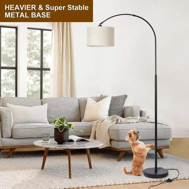 Alt view image 6 of 7 - Arc Floor Lamps for Living Room, Modern Standing Lamp with Adjustable Hanging Drum Shade, Tall Pole Lamp with Foot Switch, Over Couch Arched Reading Light for Bedroom, Office (Black)