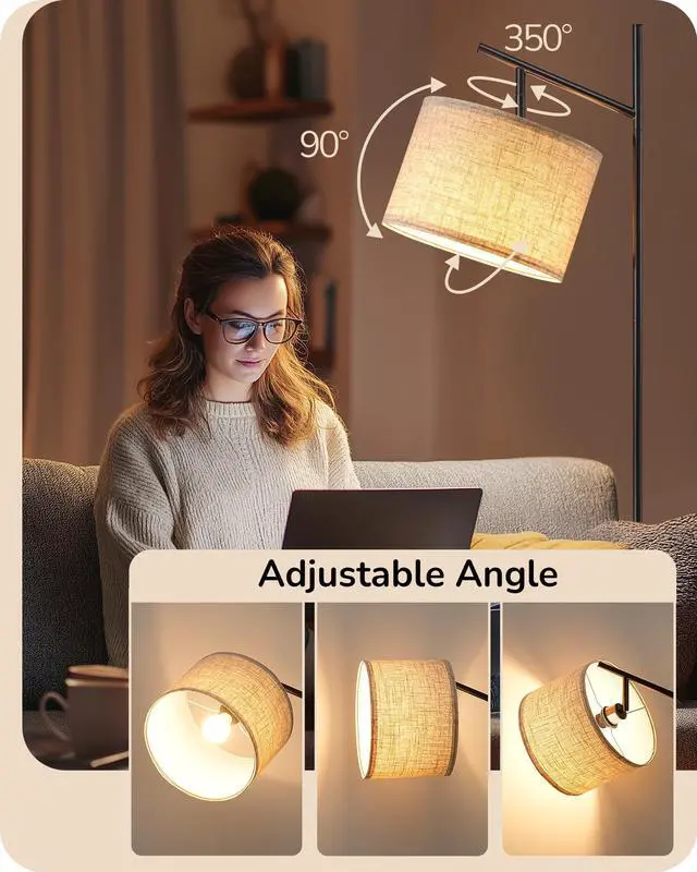 Alt view image 3 of 7 - Modern Floor Lamps for Living Room, 64.7" Minimalist Standing Lamp with 3 Color Temperatures Bulb & Adjustable Linen Shade, Foot Pedal Switch, Arc Tall Lamp for Bedroom Office, Black