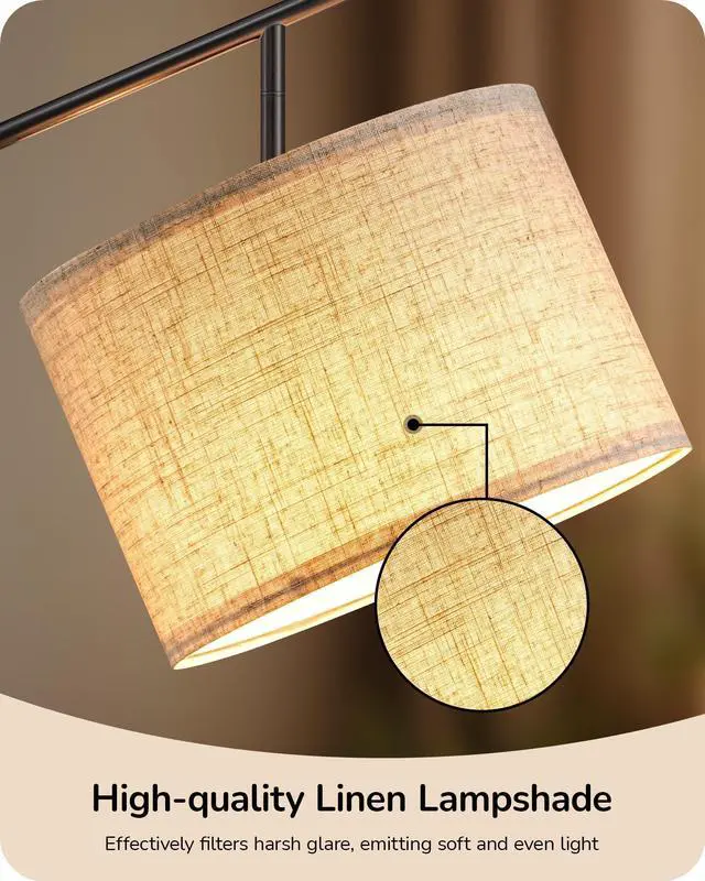 Alt view image 4 of 7 - Modern Floor Lamps for Living Room, 64.7" Minimalist Standing Lamp with 3 Color Temperatures Bulb & Adjustable Linen Shade, Foot Pedal Switch, Arc Tall Lamp for Bedroom Office, Black