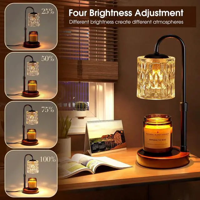 Alt view image 3 of 7 - Dimmable Candle Warmer Lamp with Timer, Height Adjustable Electric Candle Wax Warmer, Christmas Birthday Gifts for Women Mom, House Warming Gifts New Home Room Decor, Walnut Solid Wood Base