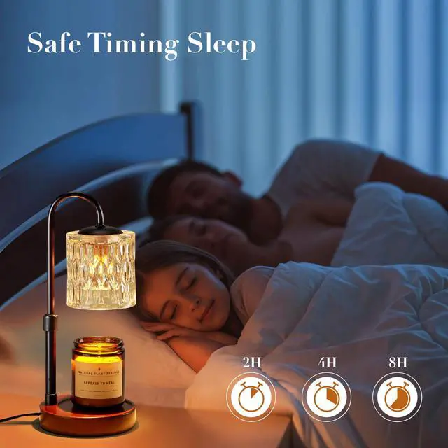 Alt view image 5 of 7 - Dimmable Candle Warmer Lamp with Timer, Height Adjustable Electric Candle Wax Warmer, Christmas Birthday Gifts for Women Mom, House Warming Gifts New Home Room Decor, Walnut Solid Wood Base