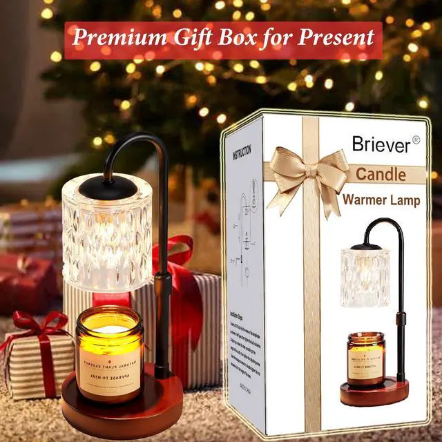 Alt view image 7 of 7 - Dimmable Candle Warmer Lamp with Timer, Height Adjustable Electric Candle Wax Warmer, Christmas Birthday Gifts for Women Mom, House Warming Gifts New Home Room Decor, Walnut Solid Wood Base