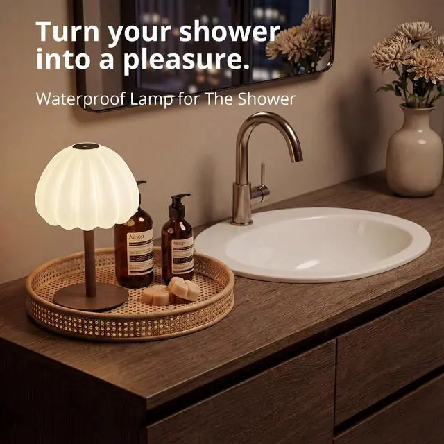 Alt view image 2 of 7 - Rechargeable Waterproof Shower Lamp, IP65 Cordless Touch Dimmable Small Desk Light for Inside Shower, 4500mAh Battery Operated Color Changing Table Lamp for Bathroom, Bedroom, Outdoor