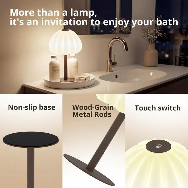 Alt view image 4 of 7 - Rechargeable Waterproof Shower Lamp, IP65 Cordless Touch Dimmable Small Desk Light for Inside Shower, 4500mAh Battery Operated Color Changing Table Lamp for Bathroom, Bedroom, Outdoor