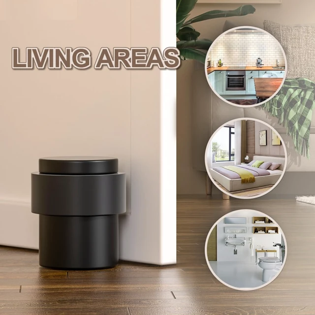 Alt view image 2 of 7 - 15Pcs Black Door Stopper Floor Mounted with Black Rubber, Cylindrical 304 Stainless Steel Made