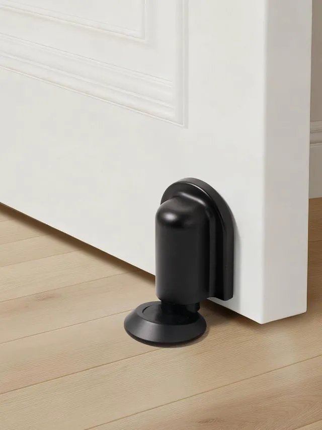 Alt view image 3 of 7 - 4 Pack Black Door Stopper Magnetic Door Cathc Matte Black Floor Mounted Door Stop Keep Door Open with Screws and Adhesive No Drilling