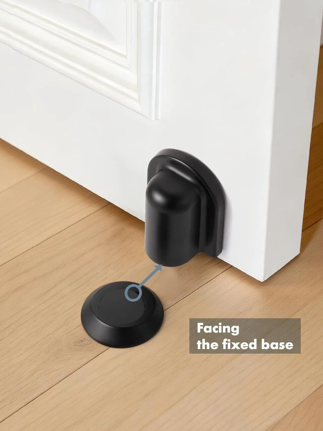 Alt view image 4 of 7 - 4 Pack Black Door Stopper Magnetic Door Cathc Matte Black Floor Mounted Door Stop Keep Door Open with Screws and Adhesive No Drilling