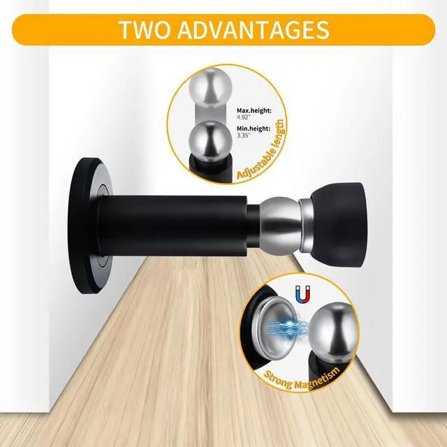 Alt view image 3 of 6 - Door Stoppers Heavy Duty Magnetic Door Stopper for Wall & Bottom of Door Premium Adjustable Door Stop with Heavy-Duty Windproof Design, Constructed with SUS304 (Black-1PCS)