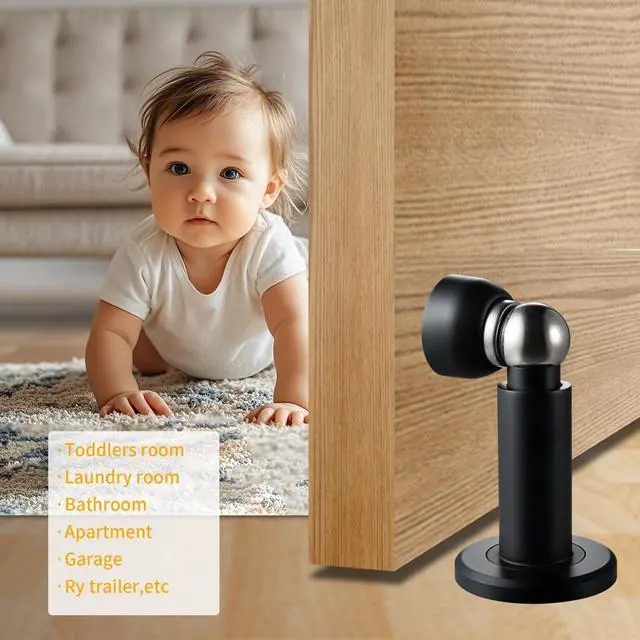 Alt view image 5 of 6 - Door Stoppers Heavy Duty Magnetic Door Stopper for Wall & Bottom of Door Premium Adjustable Door Stop with Heavy-Duty Windproof Design, Constructed with SUS304 (Black-1PCS)