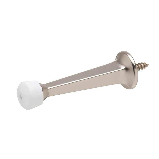 Alt view image 6 of 7 - Premium Heavy Duty Door Stoppers for Bottom of Door, Solid Metal Baseboard Mounted Door Stop, Screw-in Baseboard Door Stops for Wall Protection 3" (Satin Nickel, 4 Pack)