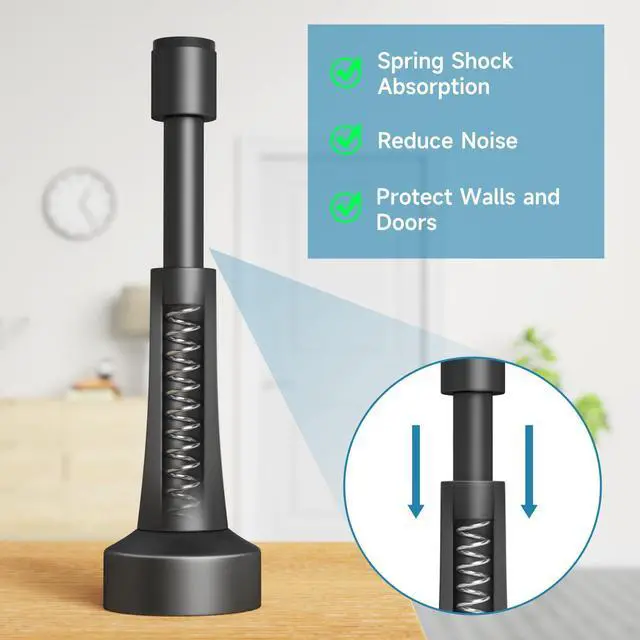 Alt view image 2 of 7 - 6PCS Black Door Stoppers for Wall, Spring Door Stop for Bottom of Door 4.33 Inch Aluminum Matte Black Doorstop With Silicone Tip, Screw & Adhesive Installation
