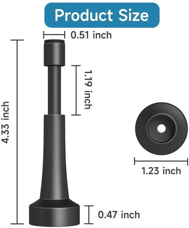 Alt view image 4 of 7 - 6PCS Black Door Stoppers for Wall, Spring Door Stop for Bottom of Door 4.33 Inch Aluminum Matte Black Doorstop With Silicone Tip, Screw & Adhesive Installation