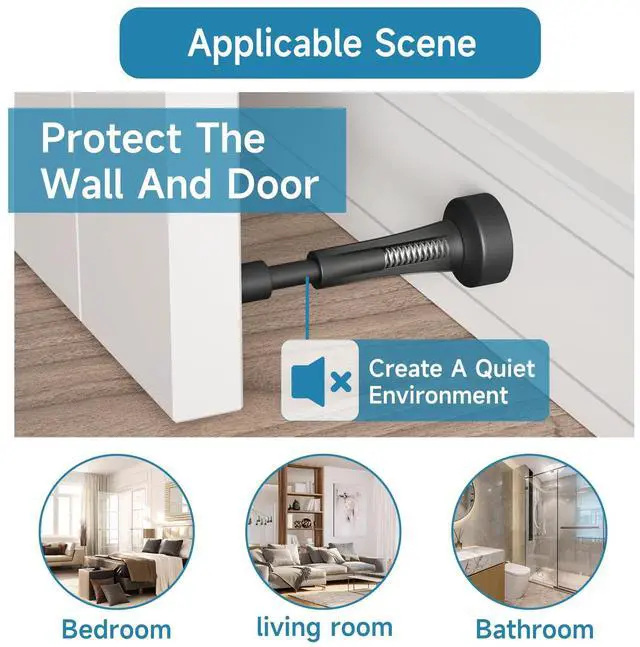 Alt view image 5 of 7 - 6PCS Black Door Stoppers for Wall, Spring Door Stop for Bottom of Door 4.33 Inch Aluminum Matte Black Doorstop With Silicone Tip, Screw & Adhesive Installation