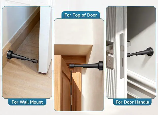 Alt view image 6 of 7 - 6PCS Black Door Stoppers for Wall, Spring Door Stop for Bottom of Door 4.33 Inch Aluminum Matte Black Doorstop With Silicone Tip, Screw & Adhesive Installation