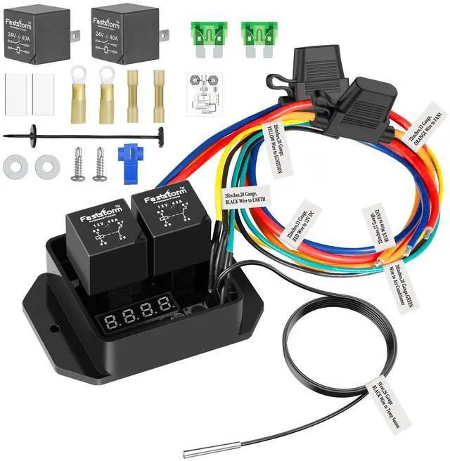 Main image of Digital Radiator Fan Switch Kit 12V/24V, Adjustable 104°F-230°F w/Dual Electric Fan Switch Kit Replace #0444, Dual Fan Control, IP54