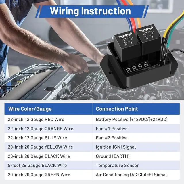 Alt view image 3 of 7 - Digital Radiator Fan Switch Kit 12V/24V, Adjustable 104°F-230°F w/Dual Electric Fan Switch Kit Replace #0444, Dual Fan Control, IP54