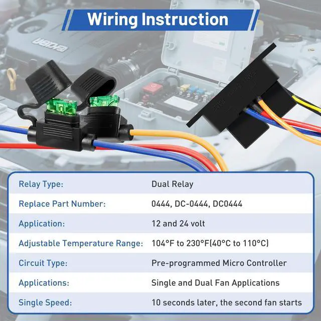 Alt view image 5 of 7 - Digital Radiator Fan Switch Kit 12V/24V, Adjustable 104°F-230°F w/Dual Electric Fan Switch Kit Replace #0444, Dual Fan Control, IP54