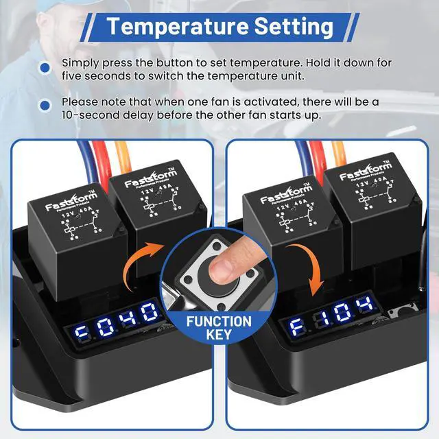 Alt view image 4 of 7 - Digital Radiator Fan Switch Kit 12V/24V, Adjustable 104°F-230°F w/Dual Electric Fan Switch Kit Replace #0444, Dual Fan Control, IP54