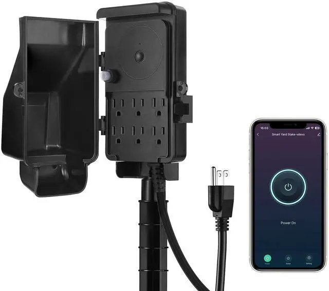 Main image of WiFi Smart Yard Stake Plug with 6 Outlets, Voice Control, Waterproof Power Stake Timer with 6Ft Cord, Alexa&Google Assistant Compatible, 1875W/15A, for Outdoor Decoration Lights