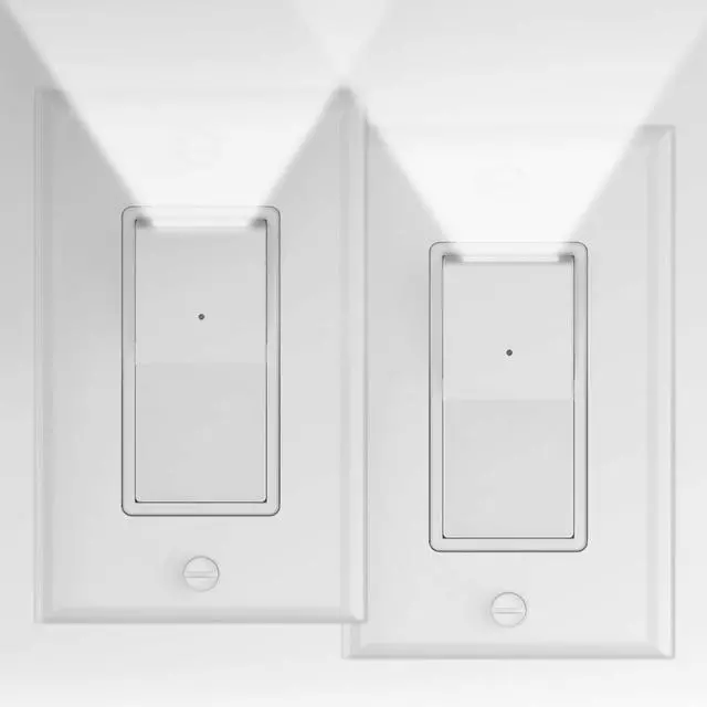 Main image of 2 Pack Illuminated Light Switch,Paddle Rocker Wall Switch with LED Night Light, Automatic On/Off Sensor, Single Pole, 15Amp 120/277Volt, White