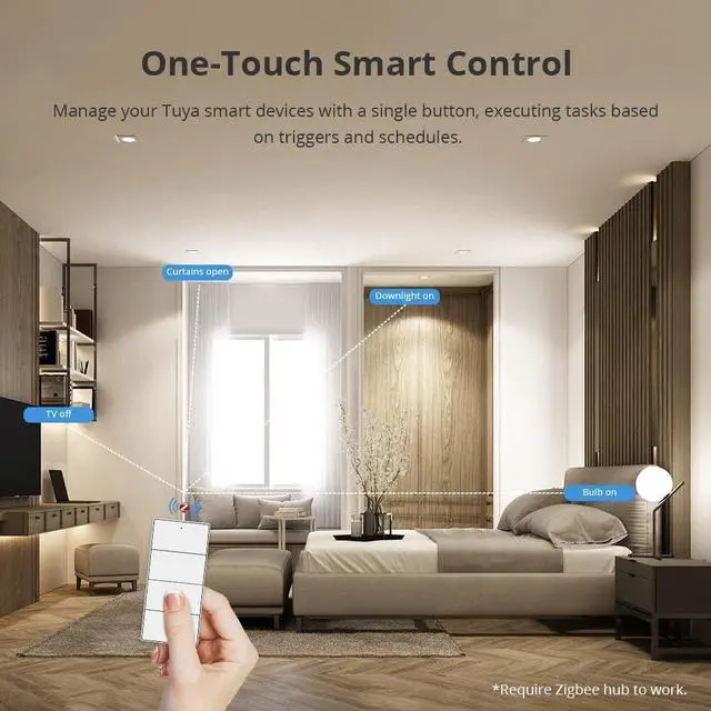 Alt view image 4 of 7 - Wireless Zigbee Smart Button, 4-Way Remote Control Button Switch for Smart Home Devices, Scene Controller, Compatible with Tuya, Home Assistant, Homey, Hubitat, Requires Tuya Zigbee Hub