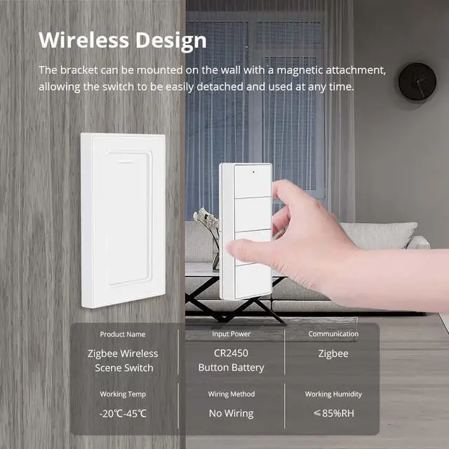 Alt view image 7 of 7 - Wireless Zigbee Smart Button, 4-Way Remote Control Button Switch for Smart Home Devices, Scene Controller, Compatible with Tuya, Home Assistant, Homey, Hubitat, Requires Tuya Zigbee Hub