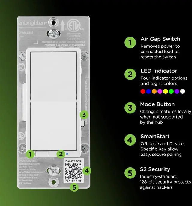 Alt view image 4 of 7 - Z-Wave Long Range On/Off Switch, 800 Series, Paddle | QuickFit & SimpleWire, Direct 3-Way (No Add-On Needed), White or Light Almond, Hub Required, Works with Alexa & Google Home