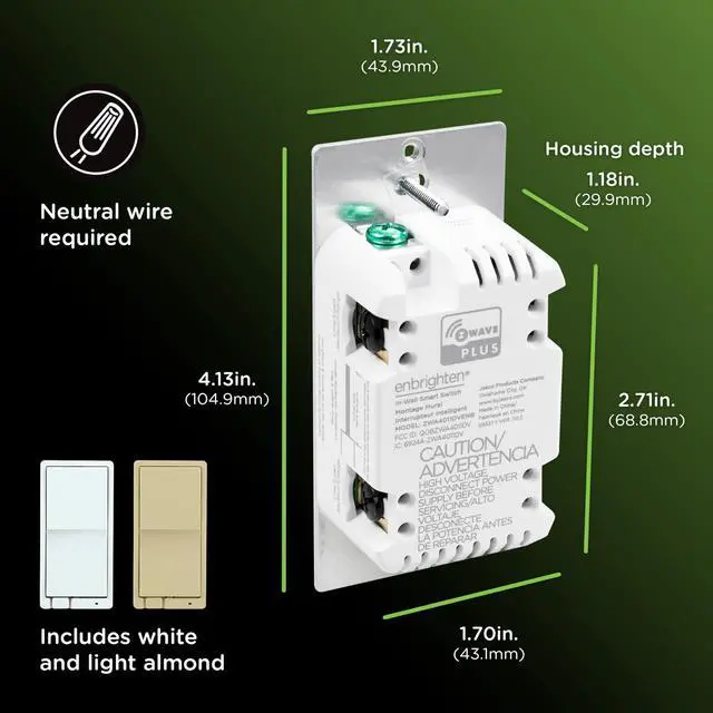 Alt view image 6 of 7 - Z-Wave Long Range On/Off Switch, 800 Series, Paddle | QuickFit & SimpleWire, Direct 3-Way (No Add-On Needed), White or Light Almond, Hub Required, Works with Alexa & Google Home