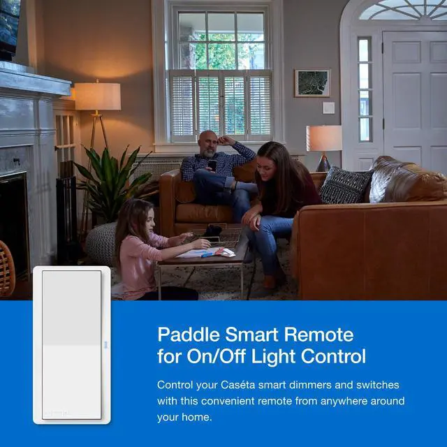 Alt view image 3 of 7 - Paddle Pico Remote for Caseta Smart Dimmers/Switches | Wireless Remote with On/Off/Preset control, for table top or wallmount use, PJ2-P2B-GWH, White