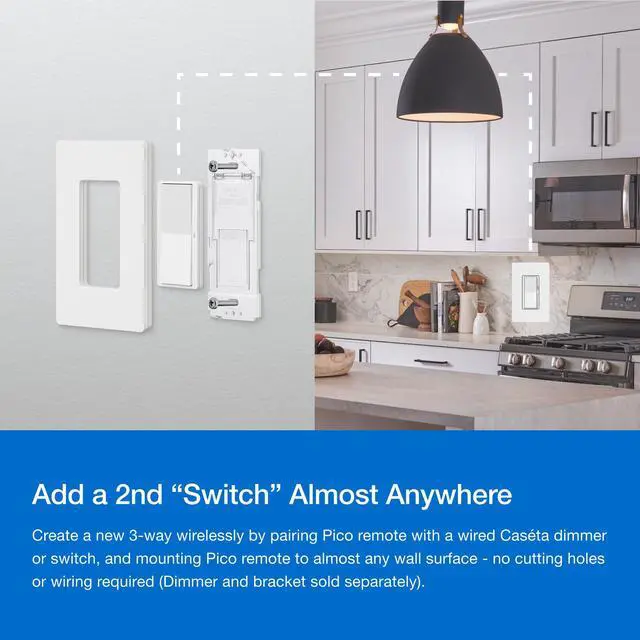 Alt view image 4 of 7 - Paddle Pico Remote for Caseta Smart Dimmers/Switches | Wireless Remote with On/Off/Preset control, for table top or wallmount use, PJ2-P2B-GWH, White