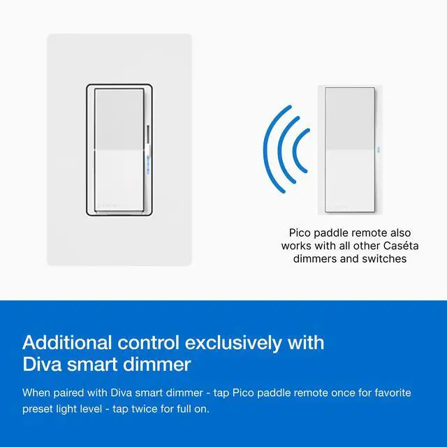 Alt view image 6 of 7 - Paddle Pico Remote for Caseta Smart Dimmers/Switches | Wireless Remote with On/Off/Preset control, for table top or wallmount use, PJ2-P2B-GWH, White