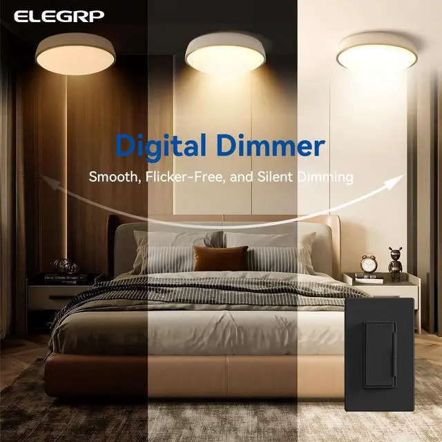 Alt view image 2 of 6 - Digital Dimmer Light Switch for 300W Dimmable LED/CFL Lights and 600W Incandescent/Halogen, Single Pole/3-Way LED Slide Dimmer Light Switch, Wall Plate Included, UL Listed, 6 Pack, Matte Black