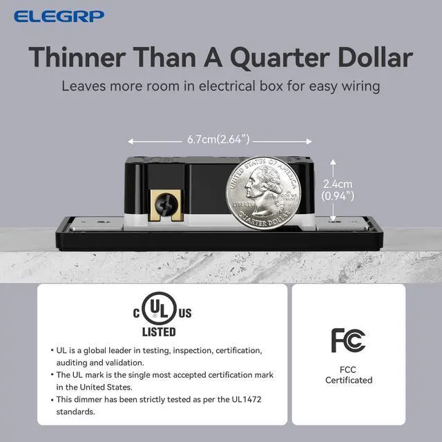 Alt view image 3 of 6 - Digital Dimmer Light Switch for 300W Dimmable LED/CFL Lights and 600W Incandescent/Halogen, Single Pole/3-Way LED Slide Dimmer Light Switch, Wall Plate Included, UL Listed, 6 Pack, Matte Black