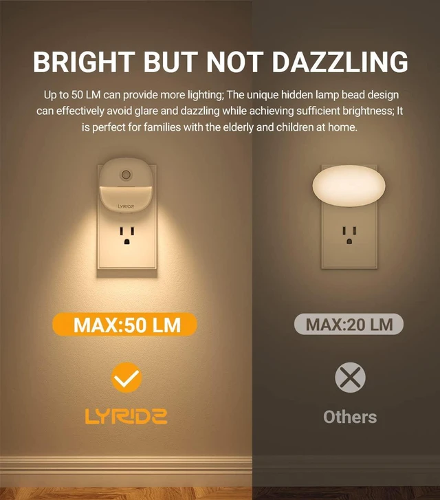 Alt view image 4 of 7 - Plug in Night Light with Motion Sensor and Dusk to Dawn Sensor, Dimmable Warm Nightlight with 1-50lm Adjustable Brightness Indoor for Bedroom, Bathroom, Stairs, Hallway, 4 Pack