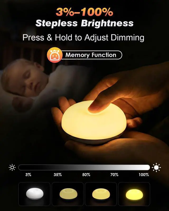 Alt view image 4 of 7 - Baby Night Light, 0 Blue-Light Nursery Egg Light for Breastfeeding, Flip Design, Soft BPA Free, 3 Colors & Dimming, Rechargeable Portable Touch Nightlight for Kids Toddler