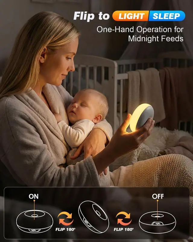Alt view image 3 of 7 - Baby Night Light, 0 Blue-Light Nursery Egg Light for Breastfeeding, Flip Design, Soft BPA Free, 3 Colors & Dimming, Rechargeable Portable Touch Nightlight for Kids Toddler