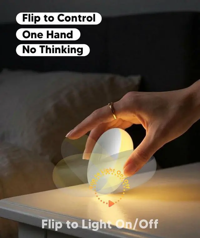 Alt view image 4 of 7 - Baby Night Light for Nursery | Upgraded Flip Design with 1800K Amber Glow for Breastfeeding & Diaper Changes | Dimmable Silicone Egg Lamp, Brightness Memory, Child Lock, USB-C Rechargeable Nightlight