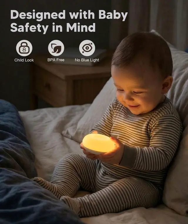 Alt view image 5 of 7 - Baby Night Light for Nursery | Upgraded Flip Design with 1800K Amber Glow for Breastfeeding & Diaper Changes | Dimmable Silicone Egg Lamp, Brightness Memory, Child Lock, USB-C Rechargeable Nightlight