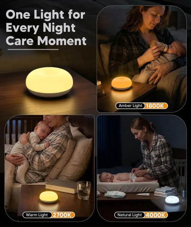 Alt view image 6 of 7 - Baby Night Light for Nursery | Upgraded Flip Design with 1800K Amber Glow for Breastfeeding & Diaper Changes | Dimmable Silicone Egg Lamp, Brightness Memory, Child Lock, USB-C Rechargeable Nightlight