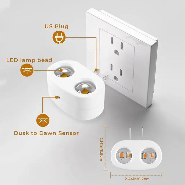 Alt view image 5 of 7 - LED Night Lights Plug into Wall,Dusk to Dawn Auto-On/Off Night Light 5000K