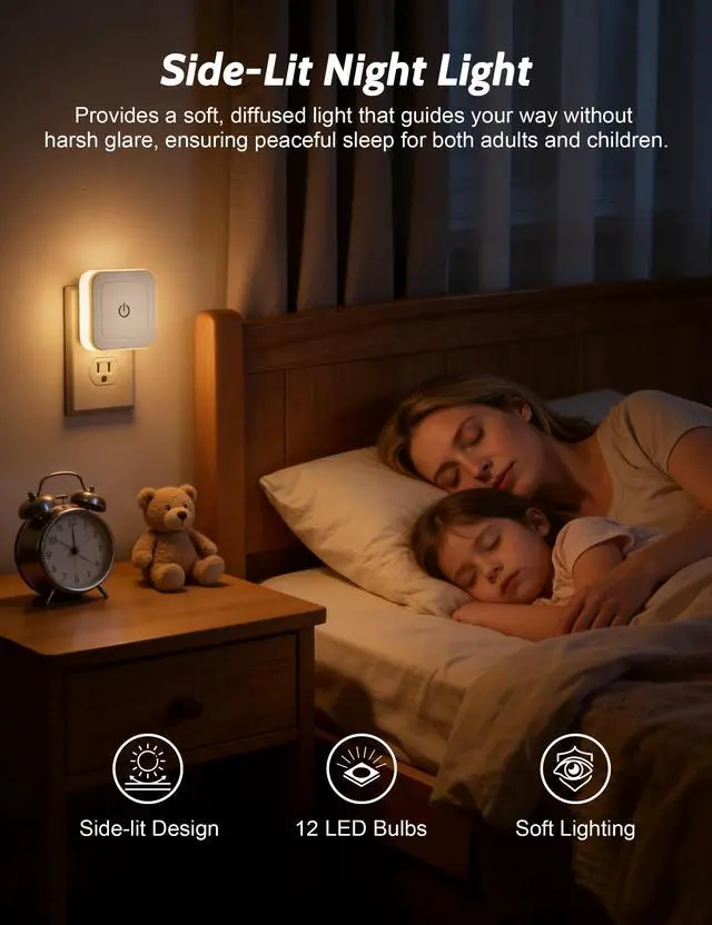 Alt view image 4 of 7 - Night Light, 4 Pack 1-50LM Stepless Dimming LED Night Light with 3CCT (3000K/4500K/6500K), Night Lights Plug into Wall for Adults, Bedroom, Bathroom, Hallway, Kitchen, Kids, No Light Sensor