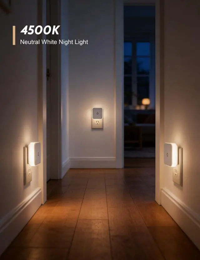 Alt view image 7 of 7 - Night Light, 4 Pack 1-50LM Stepless Dimming LED Night Light with 3CCT (3000K/4500K/6500K), Night Lights Plug into Wall for Adults, Bedroom, Bathroom, Hallway, Kitchen, Kids, No Light Sensor