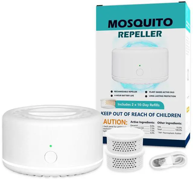 Main image of Rechargeable Mosquito Repeller with Night Light, Plant-Based Refill, 30ft Protection Zone, USB-C Powered, Indoor Outdoor Use for Camping, Patio, Travel (2 Refills)